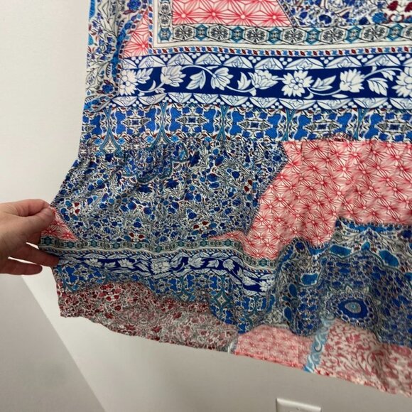 Sanctuary Bohemian Patchwork Print Blue Pink Long Sleeve Shift Dress Festival XS - Picture 8 of 13